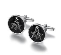 BOBIJOO JEWELRY - Paire de Boutons de Manchette Franc-Maçon Loge Maçonnerie Equerre Compas G 18mm