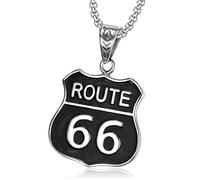 BOBIJOO Jewelry - Pendentif Blason Homme Biker Triker Route 66 USA Road Trip Acier 316L Noir Chaîne
