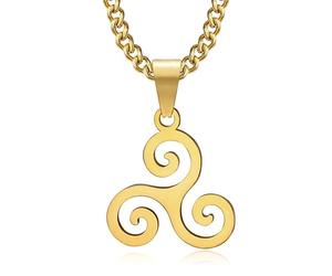 BOBIJOO Jewelry - Pendentif Collier Chaine Celte Triskèle 3 Branches Bretagne Acier Inoxydable Or Doré Plaqué