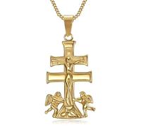 BOBIJOO Jewelry - Pendentif Collier Croix de Caravaca de la Cruz 44mm Acier Or Plaqué Doré Chaîne