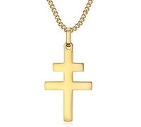 BOBIJOO Jewelry - Pendentif Collier Croix de Lorraine D'Anjou 30mm Acier Inoxydable Or Doré Plaqué Chaîne