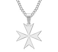 BOBIJOO Jewelry - Pendentif Collier Croix de Malte ou de Saint Jean Acier Inoxydable 316L Argenté Chaîne Templier