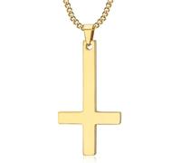 BOBIJOO Jewelry - Pendentif Collier Croix inversée ou Croix de Saint-Pierre Acier Inoxydable doré Or plaqué et chaîne