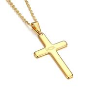 BOBIJOO Jewelry - Pendentif Croix Evangélique Ichthus Poisson Jesus Acier Or Collier Chaîne 39mm Gispy Baptême