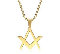 BOBIJOO Jewelry - Pendentif Discret Collier Symbole Franc Maçonnerie Equerre Compas Acier Or Doré Plaqué Chaîne