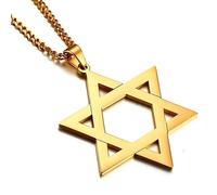 BOBIJOO Jewelry - Pendentif Etoile de David Juif Doré Homme Acier Or Brillant 50mm + Chaîne 60cm