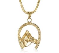 BOBIJOO Jewelry - Pendentif Fer à Cheval Tête Camargue Gitan Voyageur Doré Acier Or + Chaîne 60cm