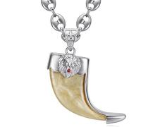 BOBIJOO Jewelry - Pendentif Griffe de Lion Rubis Diamant Chaîne Grain de café Acier Argent