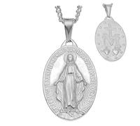 BOBIJOO Jewelry - Pendentif Homme Femme Médaille Vierge Miraculeuse Marie Acier Argenté Chaîne