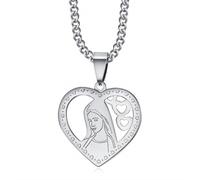 BOBIJOO Jewelry - Pendentif Médaille Vierge Marie Coeur Amour Acier Argenté Communion + Chaîne
