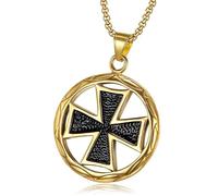 BOBIJOO Jewelry - Pendentif Médaillon Croix Solaire Pattée Templier Chevalier Médieval Acier Or Doré Plaqué