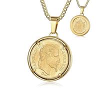 BOBIJOO Jewelry - Pendentif Pièce 20 Francs Napoléon III Tête Laurée Louis Plaqué Acier Or Chaîne Collier 1868