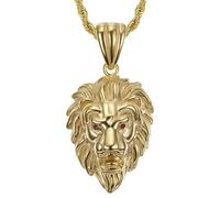 BOBIJOO Jewelry - Pendentif Tête de Lion Acier Or Yeux Rouge Rubis + Chaîne