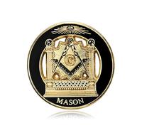 BOBIJOO Jewelry - Pins franc maçon forme ronde 25mm temple colonne Noir et Or