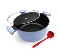 Bobikuke Faitout 24 cm avec couvercle, grande 5L casserole antiadhésive saine pour tous types de cuisinières, avec double poignée - Bleu