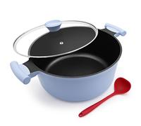 Bobikuke Faitout 28 cm avec couvercle, grande 7L casserole antiadhésive saine pour tous types de cuisinières, avec double poignée - Bleu