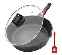 Bobikuke Poêle à Frire 28 cm Antiadhésive avec couvercle, poêle universelle en fonte d'aluminium avec Poignée détachable, Passe au four, Tous Types de Cuisinières