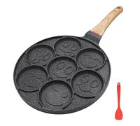 Bobikuke Poêle à Pancakes Smiley 7 Cavités 26 cm pour Induction, Noir | Sept cavités smiley pour mini pancakes et œufs, revêtement antiadhésif et compatibilité induction.