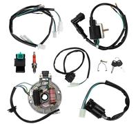 Bobine d'Allumage CDI Faisceau de Câbles de Bougie d'Allumage Magnéto Stator Kit, Électrique Faisceau de Câblage Solénoïde Relais pour 50cc - 140cc Kick Start Dirt Pit Bike ATV