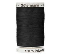 Bobine de 30 m de fil de surpiqûre noir (couleur 000) Gutermann - fil de polyester épais et très résistant pour tissu d’ameublement, denim et boutons