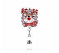 Bobine de badge de Noël en forme de renne à paillettes avec pince crocodile, clip amusant pour étiquette d'identité, porte-nom mignon, vacances d'hiver, enrouleurs de badge rétractable en acrylique