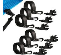 Bobine de couverture solaire de piscine, sangle en nylon robuste avec clips pour rouleaux de piscine jusqu'à 1,5 cm, noir