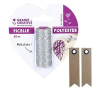 Bobine de Ficelle métallisée Argent 25 m + 20 étiquettes Kraft Fanion