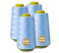 Bobine de fil de surjeteuse tout usage pour couture, polyester, 4 cônes de 2744 m par bobine pour machine à coudre - Bleu layette