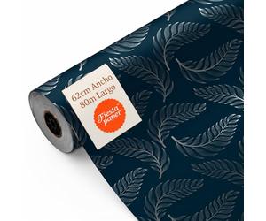 Bobine de papier cadeau, grand rouleau, 62 cm x 80 m, plume argentée et bleue • Idéal pour : magasins, boutique, commerce, entreprise, emballage cadeau, anniversaire