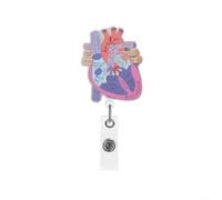 Bobine de porte-badge d'identification avec impression acrylique, cœur poumon, cerveau, cordon rétractable et clip rotatif pour professionnels (cœur)