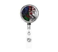 Bobine de porte-badge en métal robuste avec drapeau Algérie Amérique, porte-badge rétractable avec clip de ceinture pour porte-clés