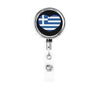 Bobine de porte-badge en métal robuste avec drapeau de la Grèce Love Heart, porte-badge rétractable avec clip de ceinture pour porte-cartes nominatives employé enseignant 1