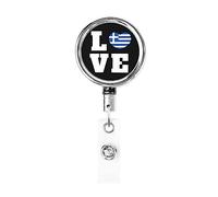 Bobine de porte-badge en métal robuste avec drapeau de la Grèce, porte-badge rétractable avec clip de ceinture pour porte-cartes de visite, enseignant, employé