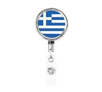 Bobine de porte-badge en métal robuste avec drapeau de la Grèce, porte-badge rétractable avec clip de ceinture pour porte-cartes de visite