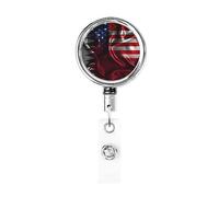 Bobine de porte-badge en métal robuste avec drapeau de l'Amérique du Qatar, porte-badge rétractable avec clip de ceinture pour porte-cartes de visite
