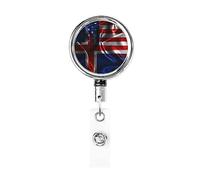 Bobine de porte-badge en métal robuste avec drapeau de l'Islande et de l'Amérique, porte-badge rétractable avec clip de ceinture pour porte-clés