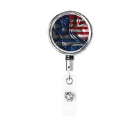 Bobine de porte-badge en métal robuste drapeau Grèce Amérique, porte-badge rétractable avec clip de ceinture pour porte-cartes de visite