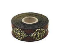 Bobine de ruban jacquard baroque médiéval de style médiéval - 2,5 cm de large - Marron et doré métallisé - 25918-V3