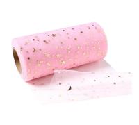 Bobine de tulle en filet Bobine, Tulle Mesh Fabric Roll Stars Moon Glitter Sequin 15cm x 25 Yards Multicolor(Pink)