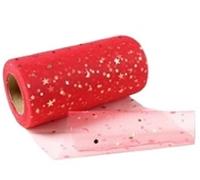 Bobine de tulle en filet Bobine, Tulle Mesh Fabric Roll Stars Moon Glitter Sequin 15cm x 25 Yards Multicolor(Red)
