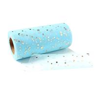 Bobine de tulle en filet Bobine, Tulle Mesh Fabric Roll Stars Moon Glitter Sequin 15cm x 25 Yards Multicolor(Water Blue)