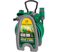 Bobine de tuyau d'arrosage Green Haven - 10 m / 32 pi Tuyau léger et compact avec pistolet à pulvérisation à 7 motifs, bobine de tuyau facile à enrouler pour petits jardins, balcons et nettoyage