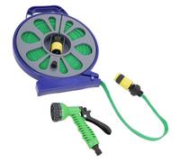 Bobine de tuyau plat de jardin portable avec pistolet de pulvérisation à 7 cadrans pour arrosage de jardin 15 mètres