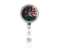 Bobine porte-badge en métal robuste drapeau Palestine Amérique, porte-badge rétractable avec clip de ceinture pour porte-cartes de visite