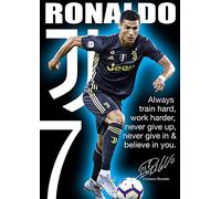Boblet Posters Cristiano Ronaldo # 84 - Citation de motivation - Affiche A4 signée (copie) - Joueur mondial de l'année - Football - Fond du logo du Real Madrid - Poster A4 - Impression - Image