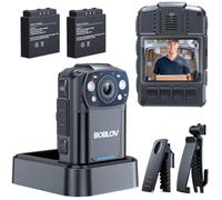 BOBLOV KJ26 Caméra Corporelle 2K, Double Batterie, Enregistrement 8H, 64Go | Deux batteries de 2000 mAh, vision nocturne et clips rotatifs à 360° pour les forces de l'ordre
