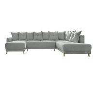 BestMobilier LENA canapé panoramique 7 places - Angle droit - Tissu Gris clair