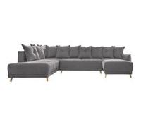 BOBOCHIC LENA - Canapé d'angle panoramique convertible gauche - L312x90x155/190cm Couleur - Gris foncé