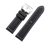 BoBoHome Bracelet en Cuir Rétro Artisanal Bracelet à Boucle en Acier Inoxydable Mat 20mm 22mm 24mm 26mm pour PANERAI PAM111 441-Noir + Argent 24mm