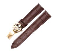 BoBoHome Bracelet en Cuir Véritable Doux Bracelet à Boucle Métallique Pliante Ajustable Accessoires de Réparation pour PATEK Philippe-Brun + Or 19mm
